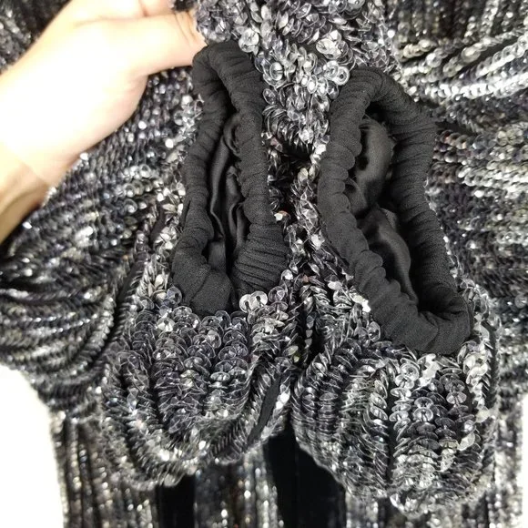 ✨ NWT Retrofête Emani Long Sleeve Sequin Mini Dress - Black/Silver (Size S) - Picture 12 of 15